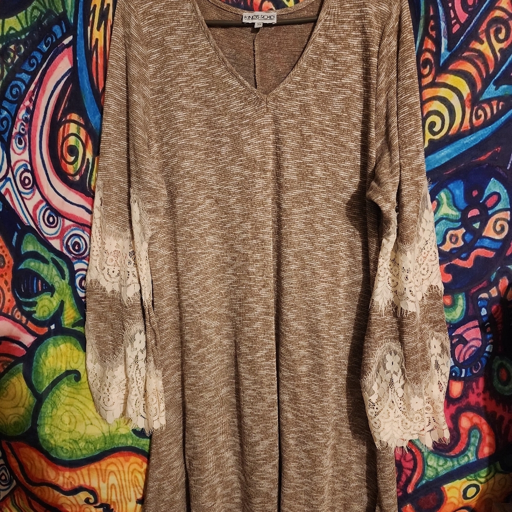 Reborn Brown Tunic with Lace Sleeves